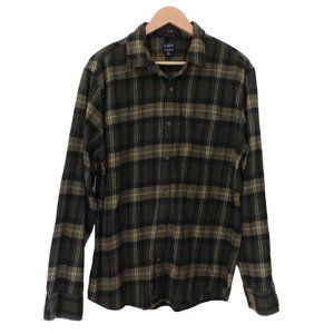 J Crew Mens Flannel Shirt Green Black Plaid Button Up Long Sleeve Size XL Slim